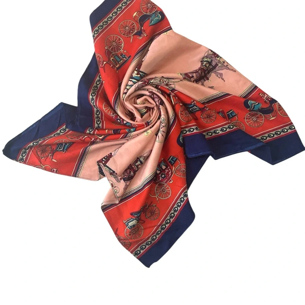 Vintage Rectangle Horse and carriage Themed Silk Blend Scarf DIY
